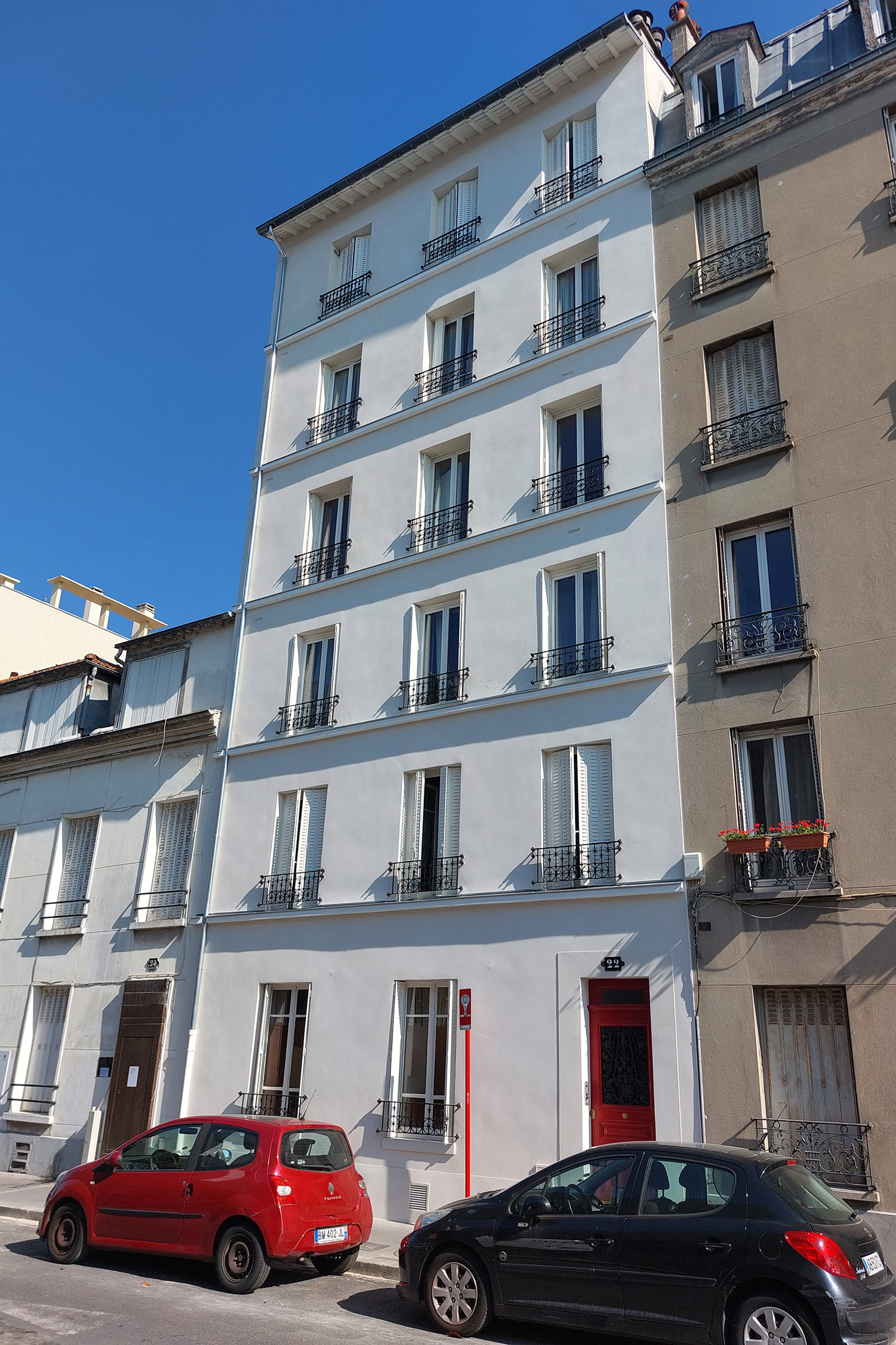 Vue en perspective de la façade après ravalement à Vincennes
